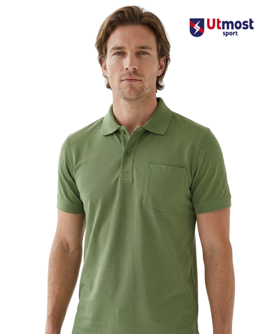 POLYSTER POLO T SHIRT WITH POCKET - A14 OLIVE