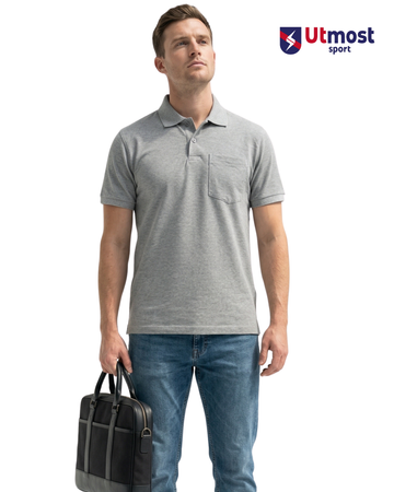 POLYSTER POLO T SHIRT WITH POCKET - A14 GREY