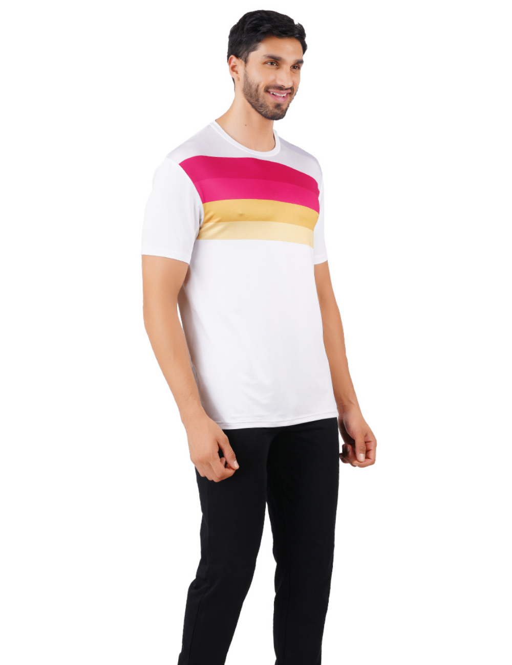 DRY FIT ROUND NECK T SHIRT - WHITE & MARRON - S30
