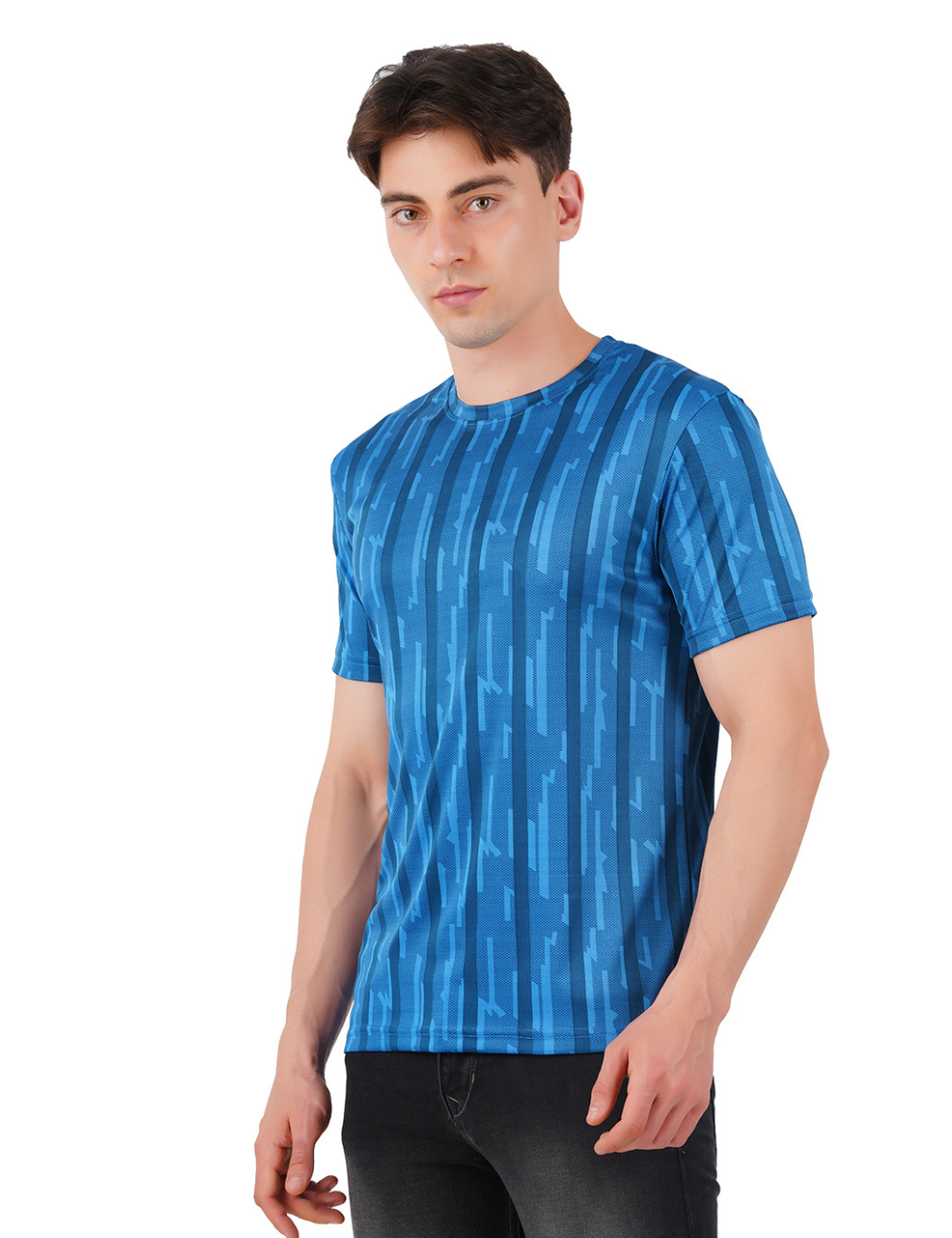DRY FIT ROUND NECK T SHIRT - BLUE & BLACK - S91