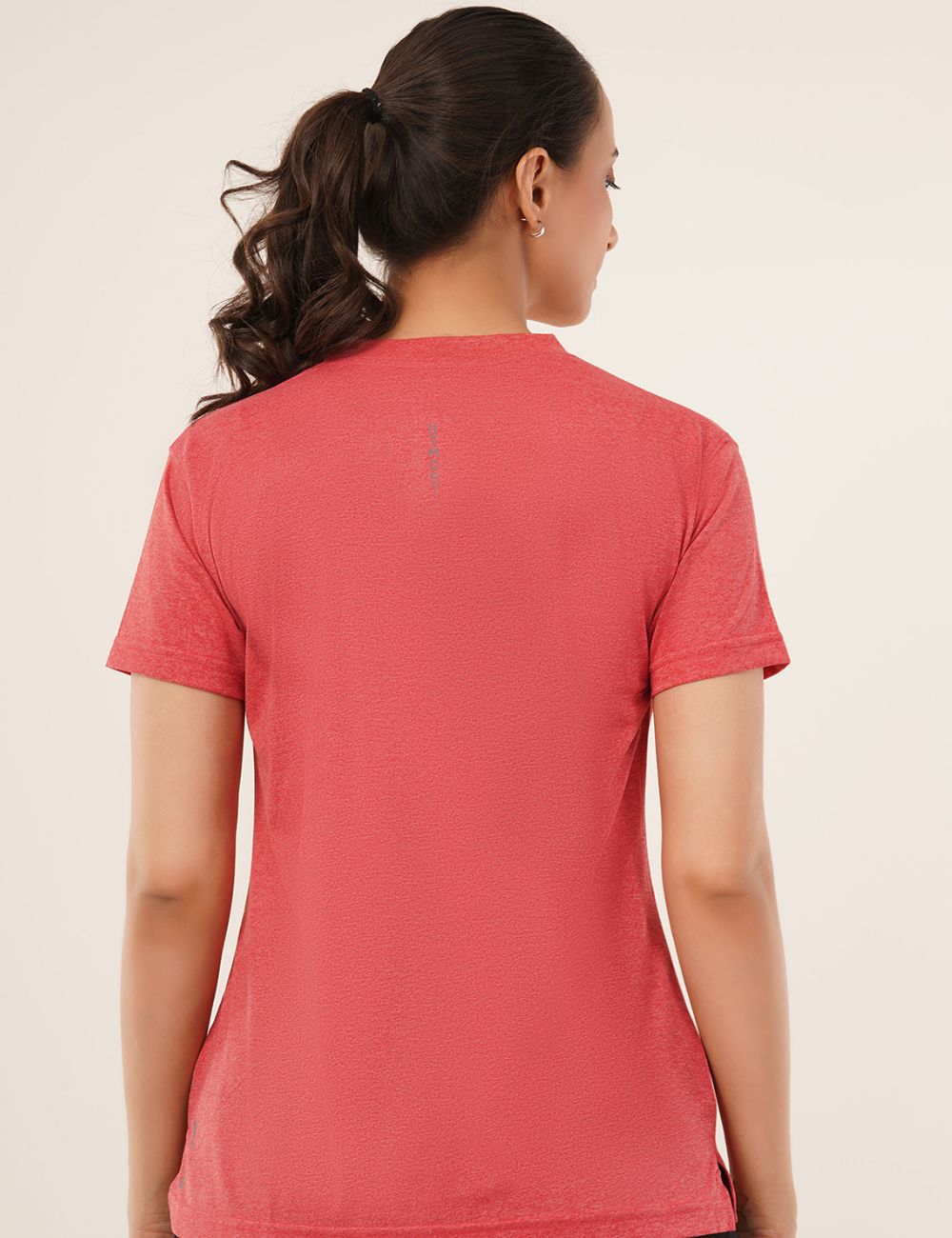 Ladies Polyester V-Neck Dry Fit T-Shirt -X05 RED MELANGE - REGULAR FIT