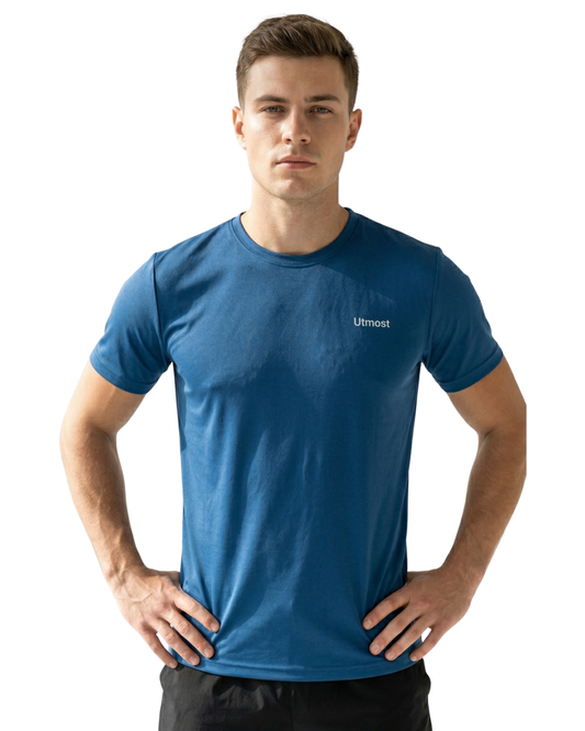 Light Weight Stretchable Plain Dry Fit T-Shirt (A39 Blue)