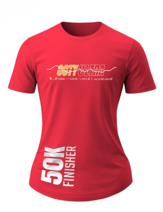 Ladies Fit - 50 K Finisher T-Shirt – Personalized with Name & Official Finish Time