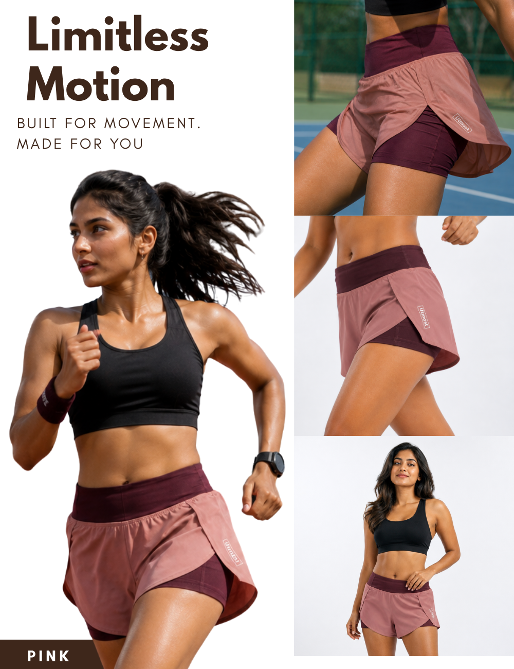 Ladies light weight Running Shorts - C801 (Rose Gold)