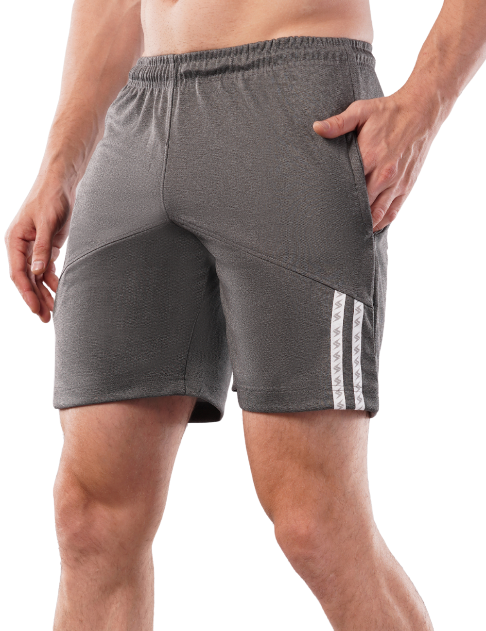 MEN'S ATHLETIC SHORTS WITH ZIP POCKET - B09 GREY