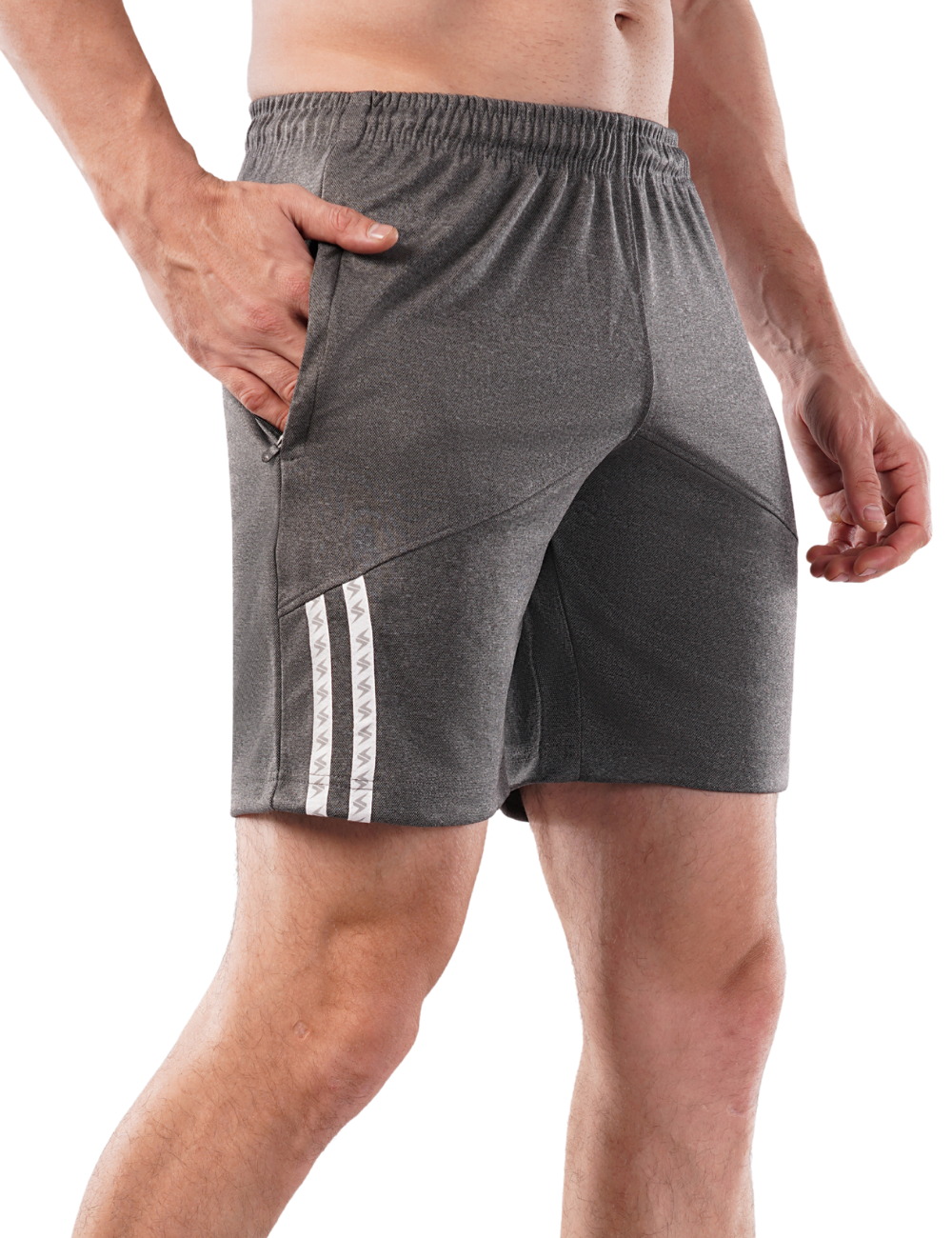 MEN'S ATHLETIC SHORTS WITH ZIP POCKET - B09 GREY
