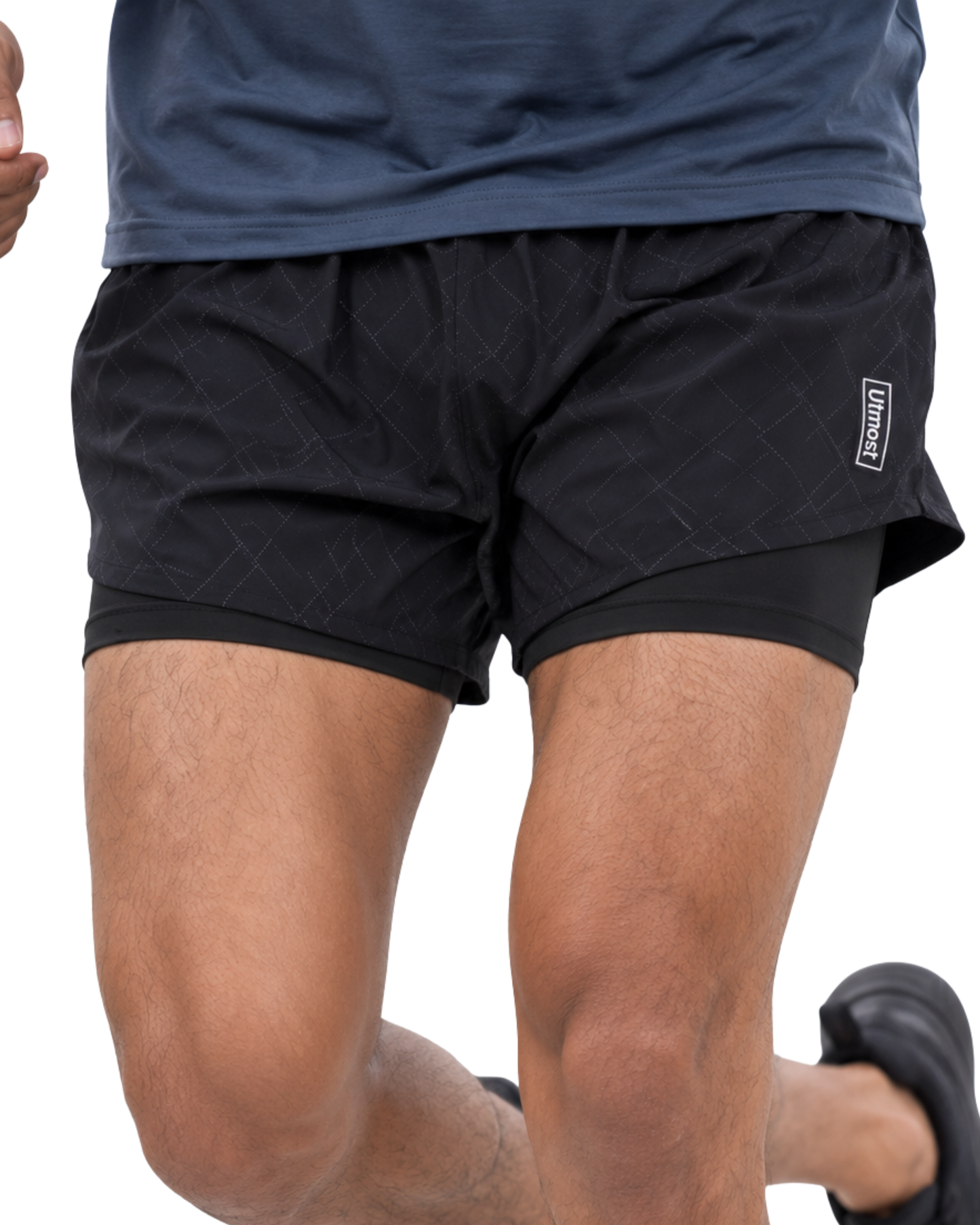 Men’s 5 inch Runner Shorts with Inner - C01 Black With Lines