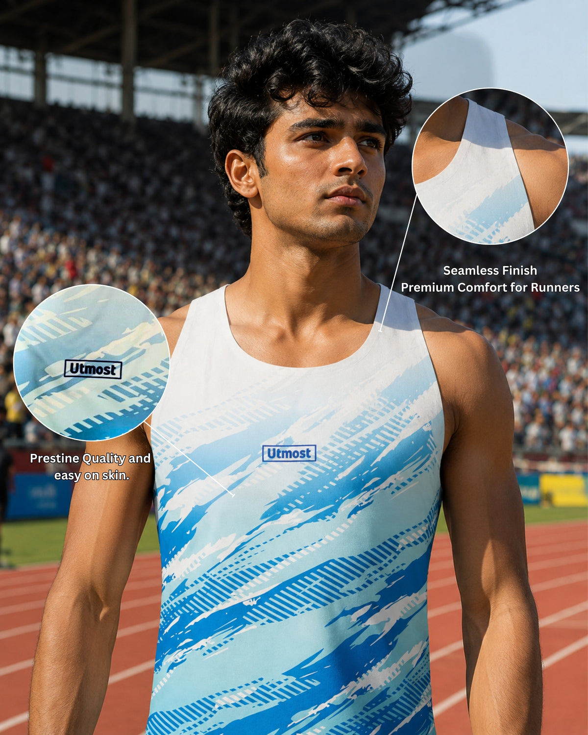 Seamless Dry Fit Singlet A53M Print - White and Blue