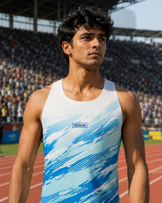 Seamless Dry Fit Singlet A53M Print - White and Blue