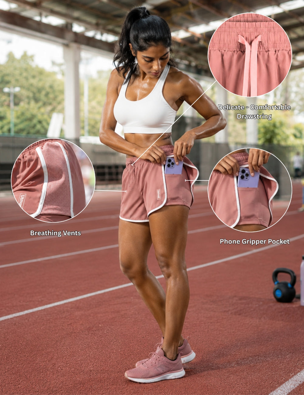 Ladies light weight Running Shorts - C802 (Rose Gold)