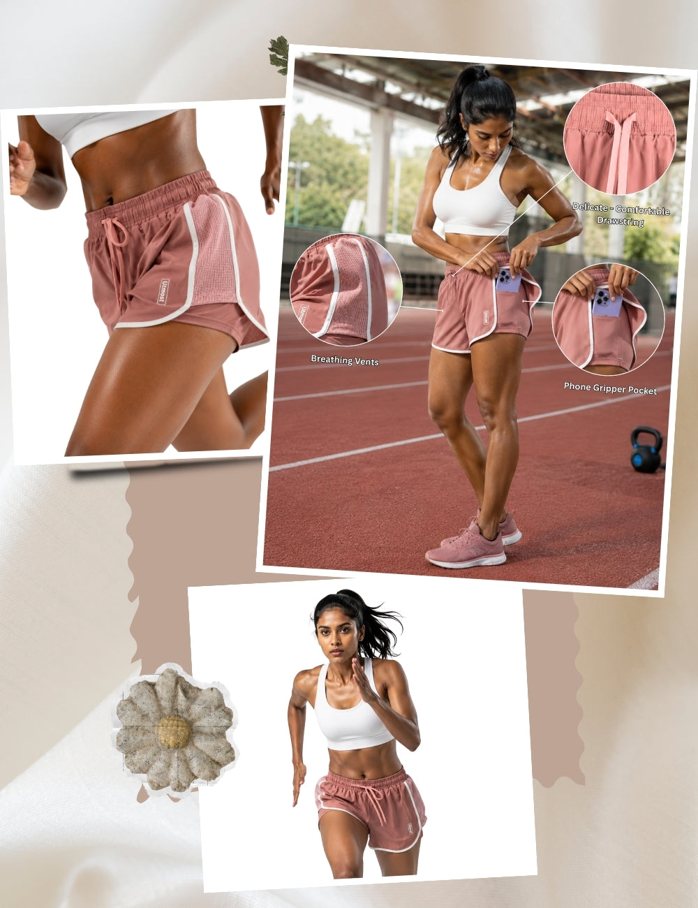 Ladies light weight Running Shorts - C802 (Rose Gold)