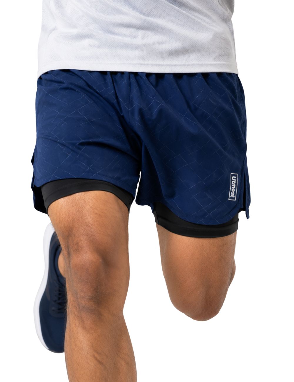 Men’s 5 inch Runner Shorts with Inner - C01 Navy with Lines