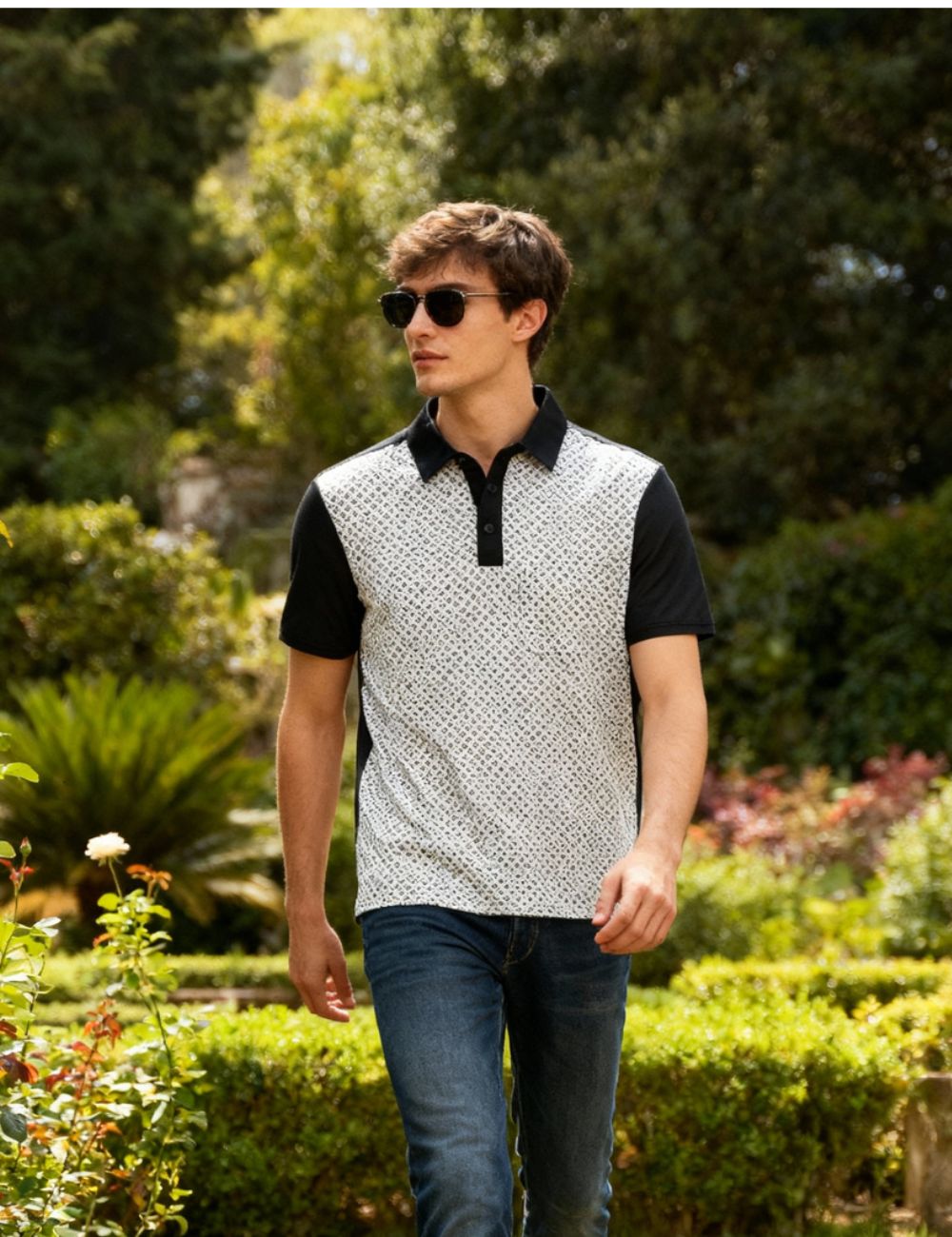 Men’s Polyester White and Black Polo T-Shirt with Elastane