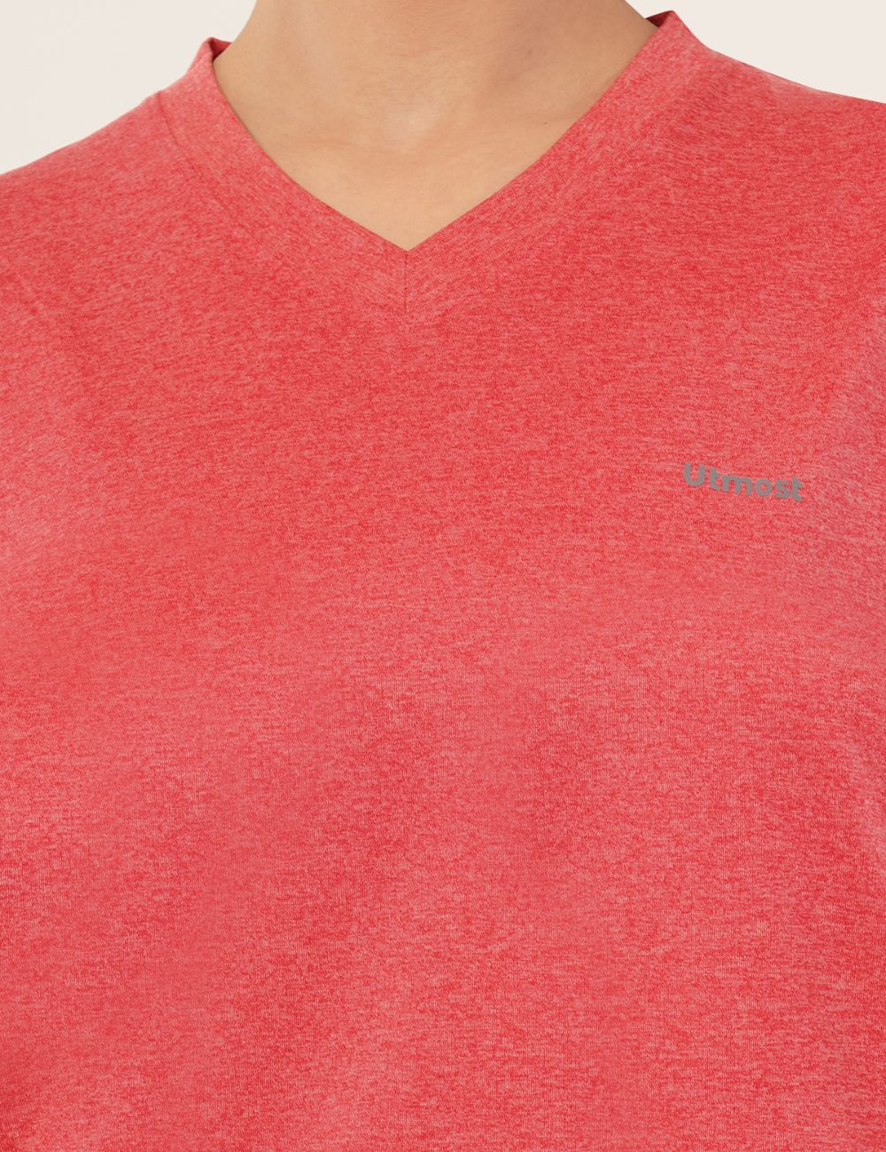 Ladies Polyester V-Neck Dry Fit T-Shirt -X05 RED MELANGE - REGULAR FIT