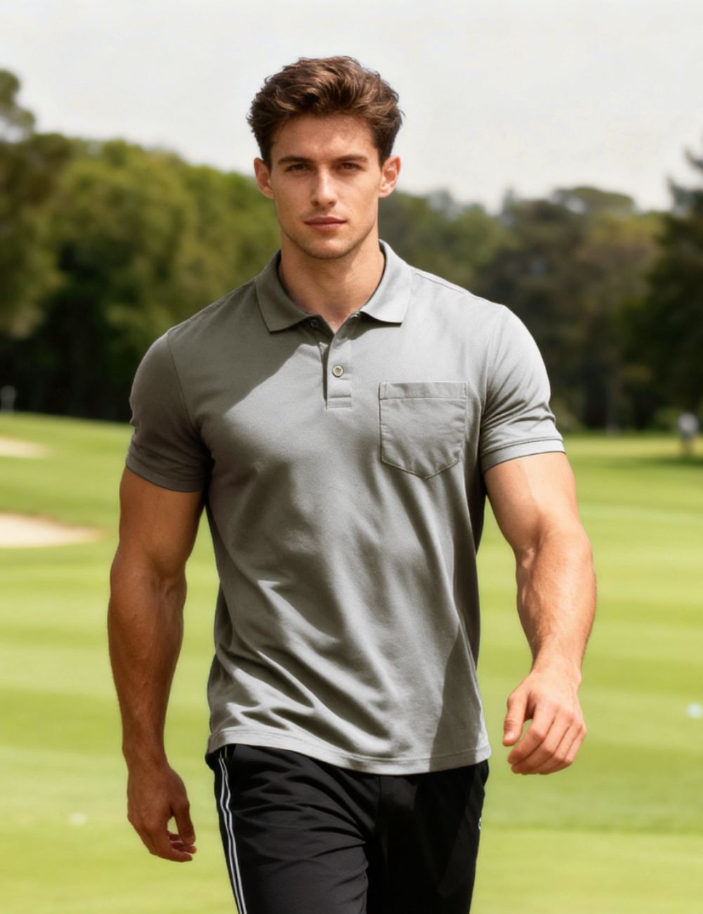 POLYSTER POLO T SHIRT WITH POCKET - A14 GREY