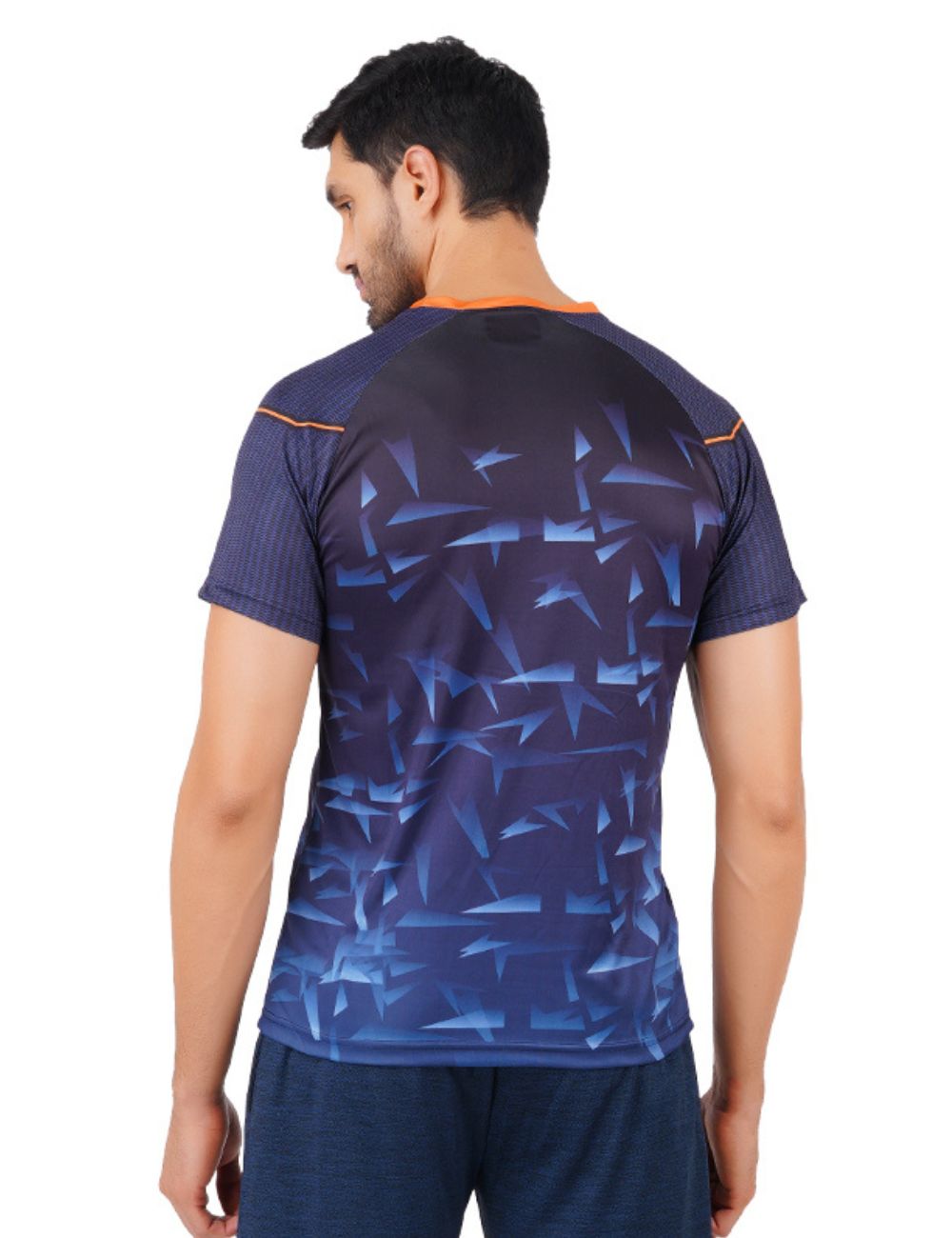DRY FIT ROUND NECK T SHIRT - NAVY AND ORANGE S11