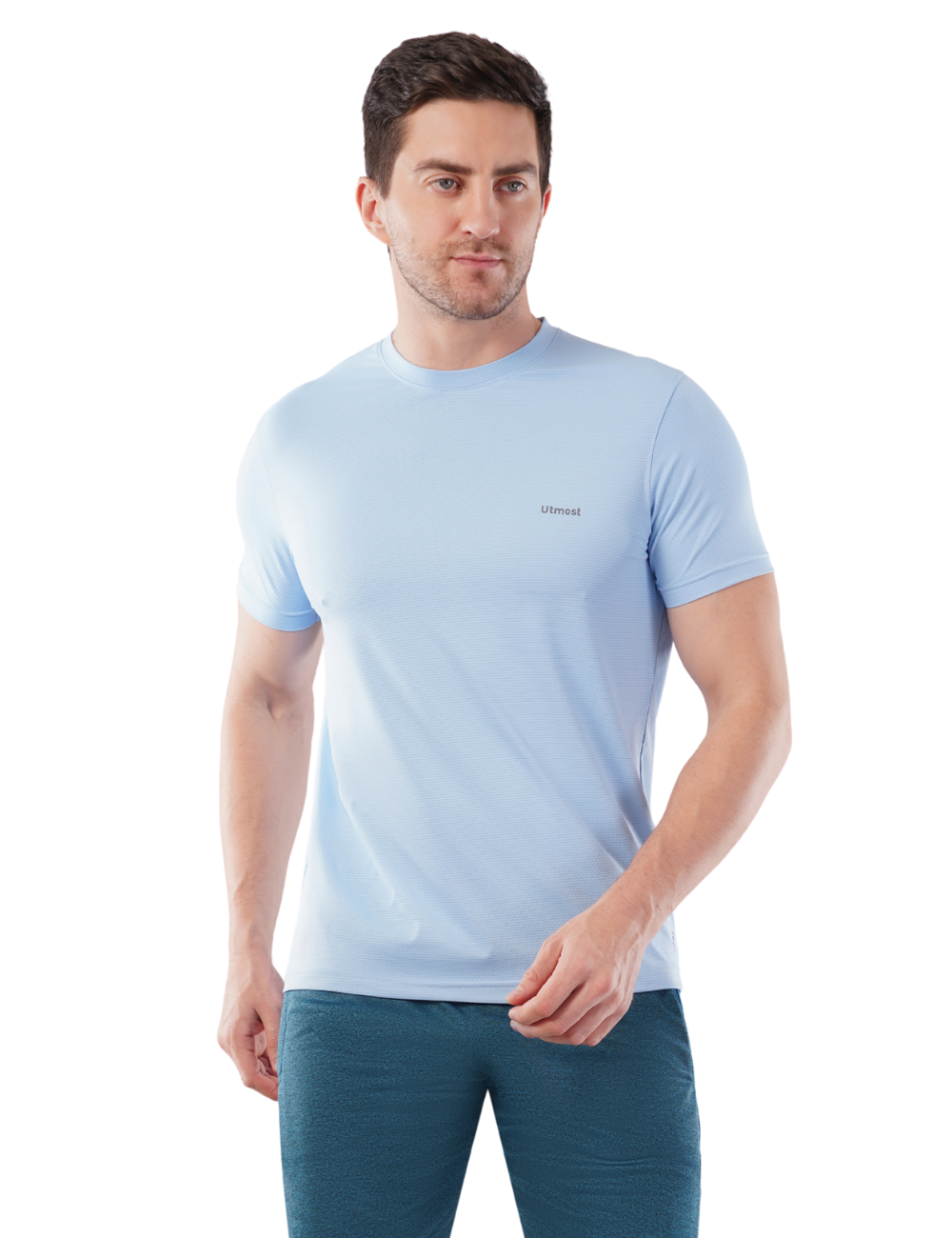 Dry Fit Running T Shirt - Self Design and Stretchable Light Blue - A23
