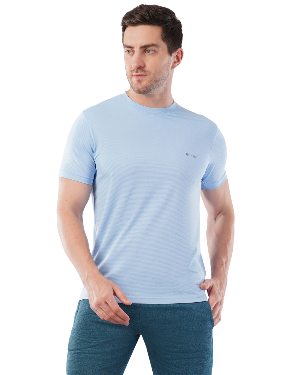 Dry Fit Running T Shirt - Self Design and Stretchable Light Blue - A23
