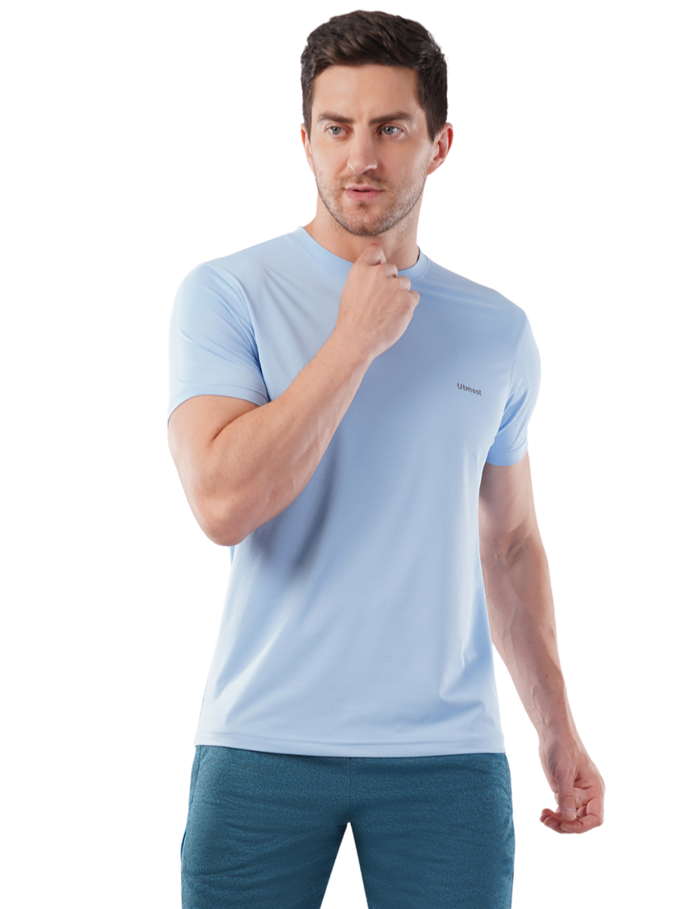 Dry Fit Running T Shirt - Self Design and Stretchable Light Blue - A23