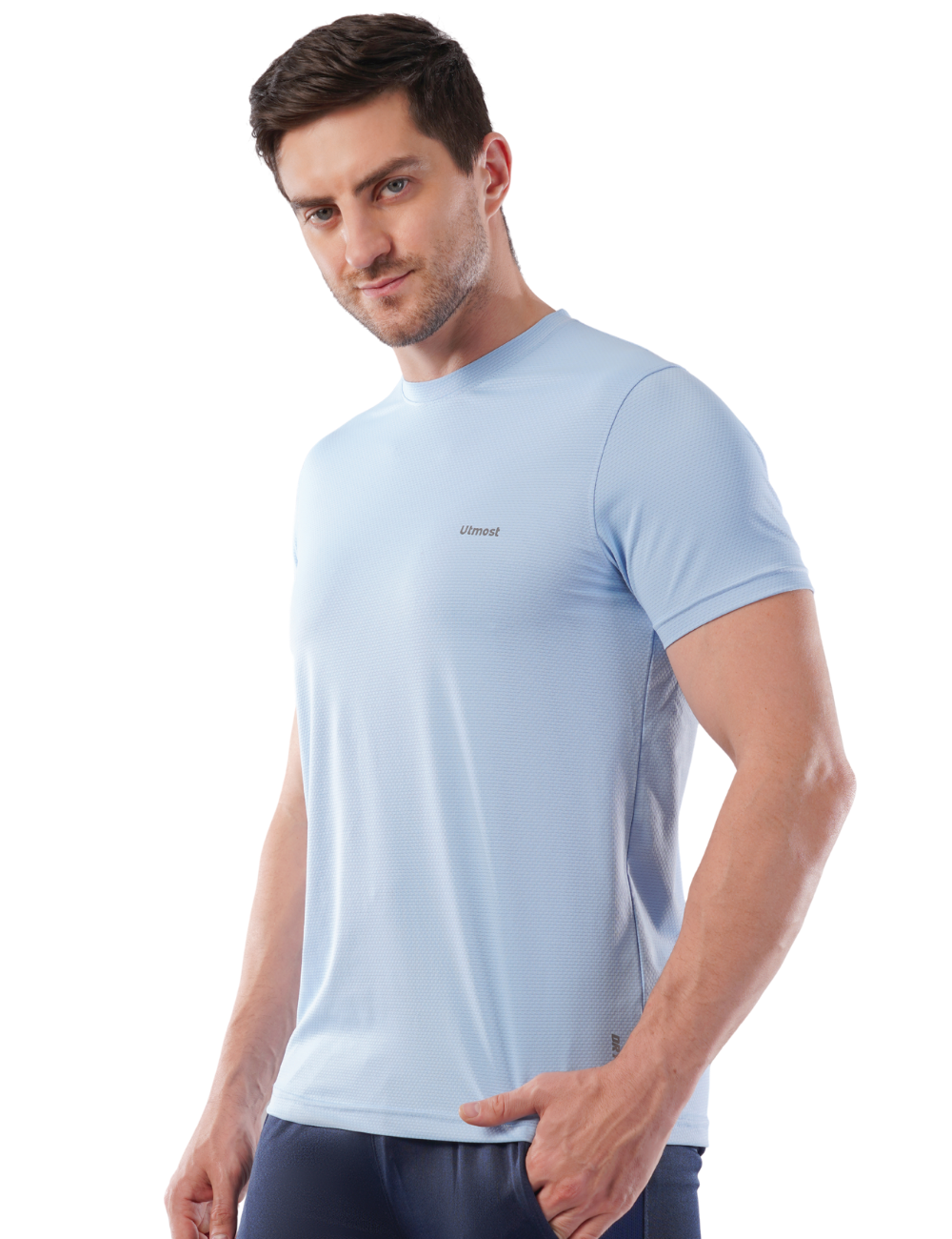 Dry Fit Running T Shirt - Self Design and Stretchable Light Blue - A23