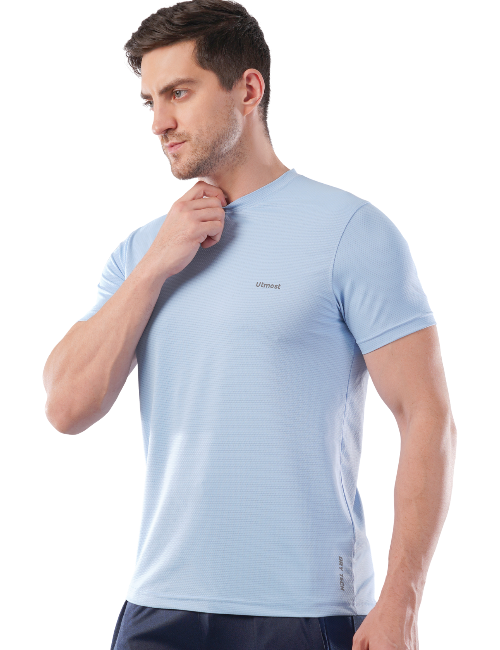 Dry Fit Running T Shirt - Self Design and Stretchable Light Blue - A23