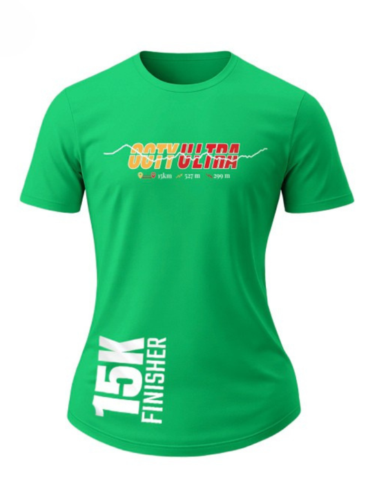 Ladies Fit - 15 K Finisher T-Shirt – Personalized with Name & Official Finish Time