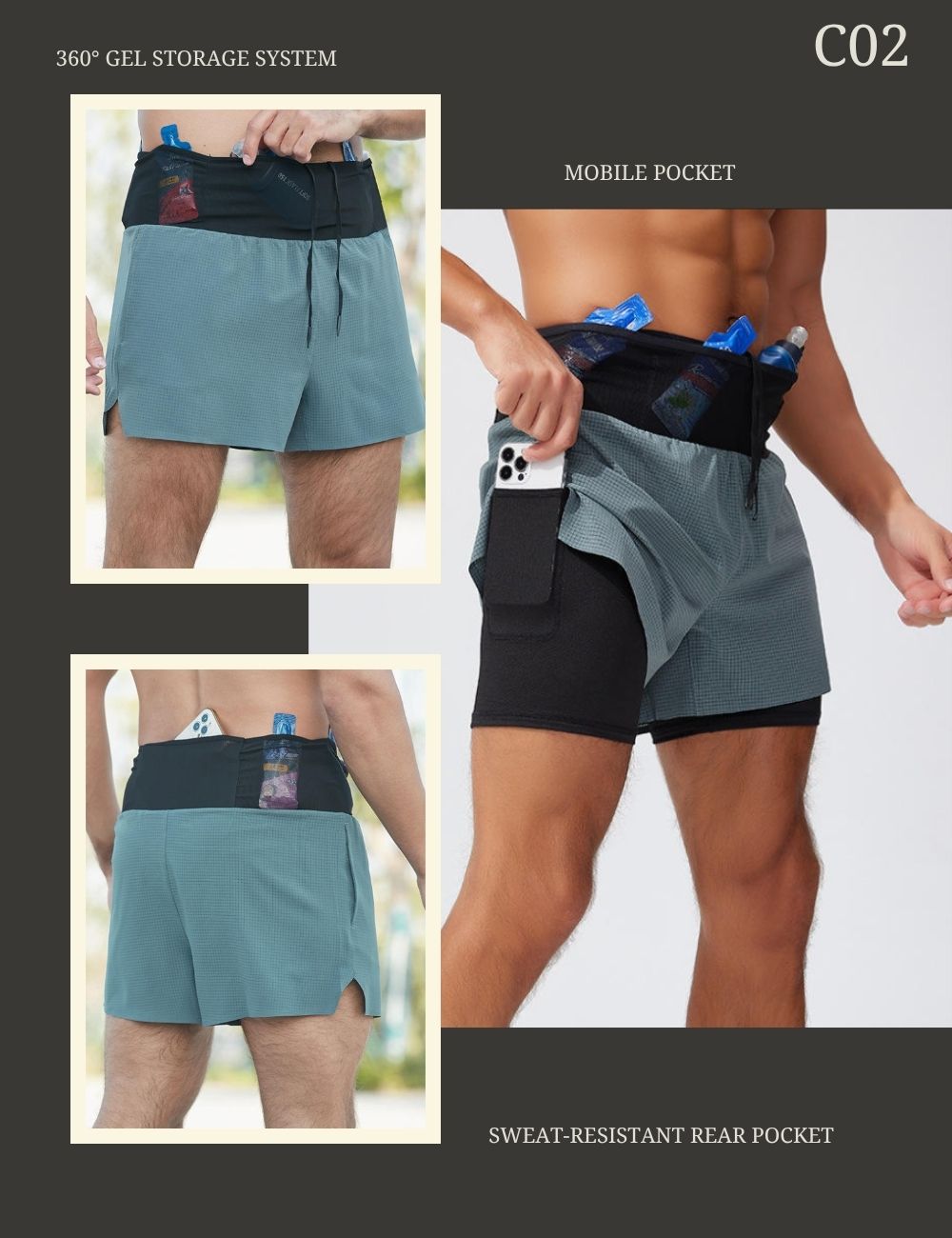 Men’s 5'' Performance Shorts with Gel Pockets and Inner Tights - C2