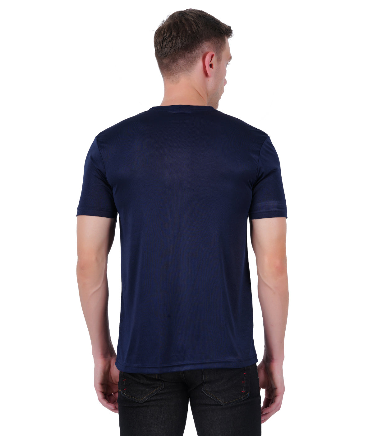 DRY FIT ROUND NECK T SHIRT - NAVY BLUE AND WHITE STRIPS - S17