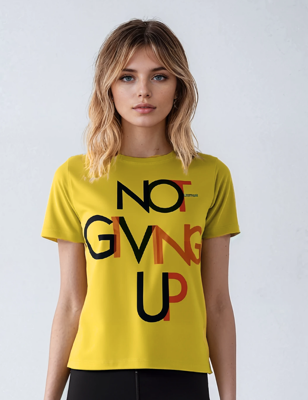 Ladies Polyester Yellow Printed Dry Fit T-Shirt X01 -Not Give up(Regular Fit)