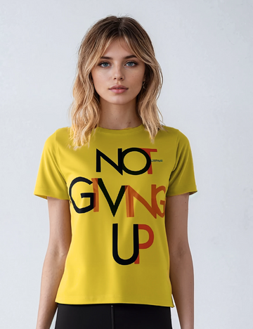 Ladies Polyester Yellow Printed Dry Fit T-Shirt X01 -Not Give up(Regular Fit)