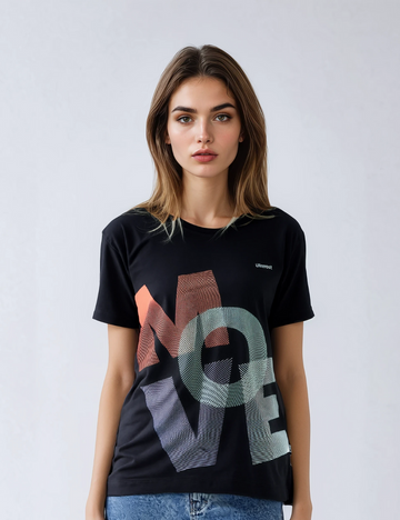 Ladies Polyester Graphic Print Dry Fit T-Shirt  X01 Black Move (Regular Fit)