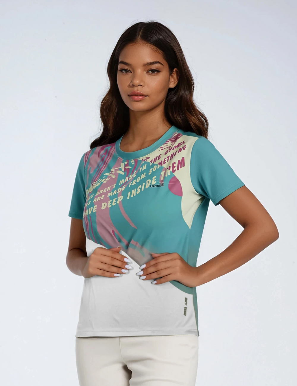 Ladies Polyester Sky Blue Printed Dry Fit T-Shirt X01 - Dual Color- Regular Fit