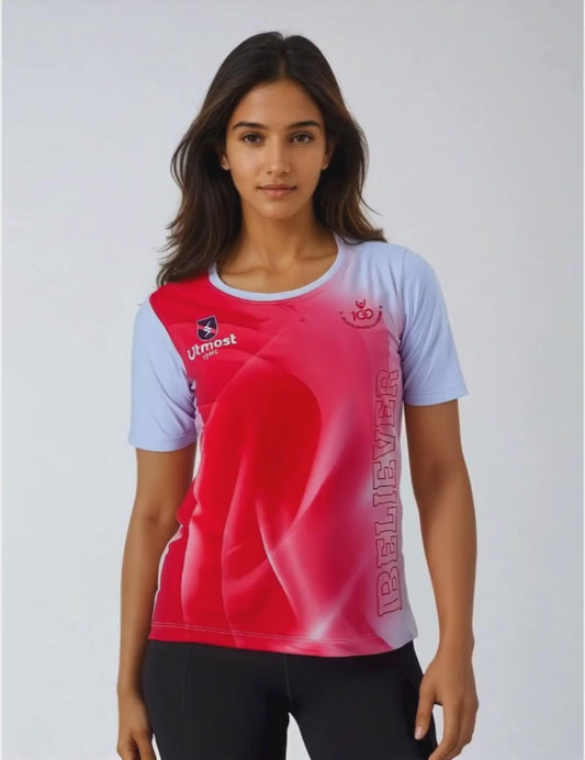 Ladies Polyester Graphic Print Dry Fit T-Shirt  X01 Believer (Regular Fit)