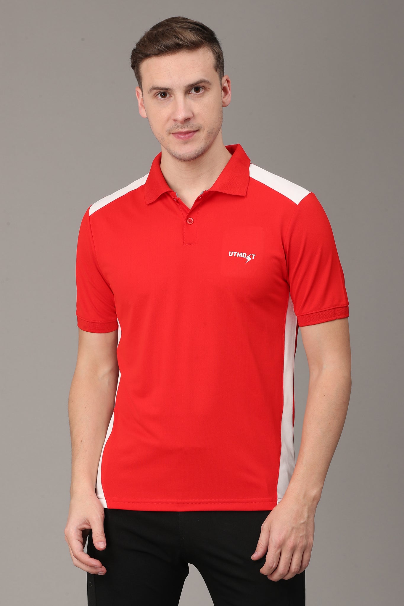 White Strip on Red Polo T-Shirt