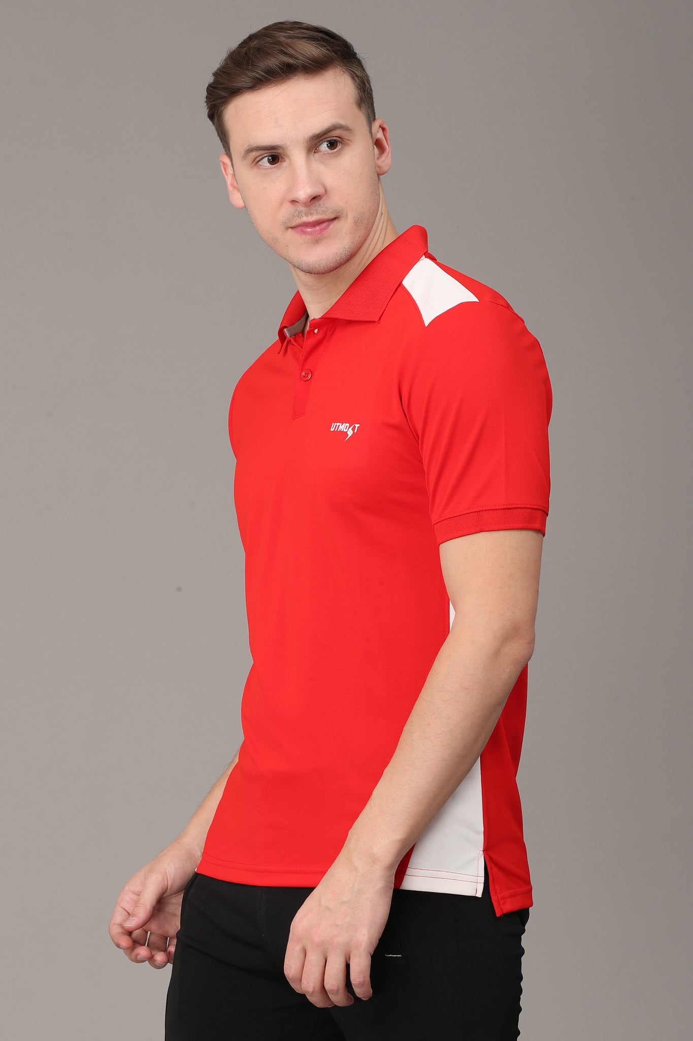 White Strip on Red Polo T-Shirt